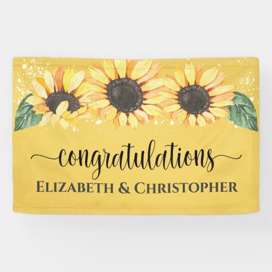 Gefeliciteerd Rustic Sunflower Fall Wedding Spandoek (Horizontaal)