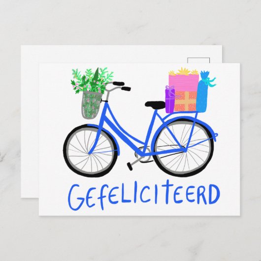 GEFELICITEERD Schattige Blauw Fiets Custom BDAY Briefkaart (Voorkant / Achterkant)