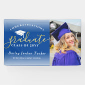 Gefeliciteerd Script Blue Gold Photo Afstuderen Spandoek (Horizontaal)