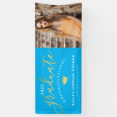 Gefeliciteerd Script Blue Gold Photo Afstuderen Spandoek (Verticaal)