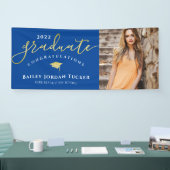 Gefeliciteerd Script Blue Gold Photo Afstuderen Spandoek (Beurs)