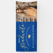 Gefeliciteerd Script Blue Gold Photo Afstuderen Spandoek (Verticaal)