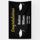Gefeliciteerd Script Goud Zwart Wit Afstudeerder N Spandoek (Verticaal)