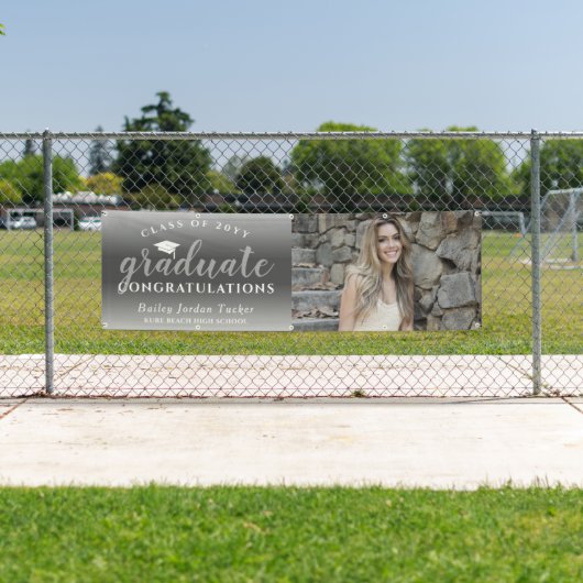 Gefeliciteerd Script Gray Ombre Foto Afstuderen Spandoek (Insitu)