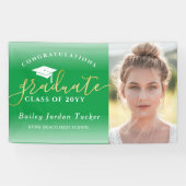 Gefeliciteerd Script Green Gold Photo Afstuderen Spandoek (Horizontaal)