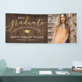 Gefeliciteerd Script Green Gold Photo Afstuderen Spandoek (Beurs)