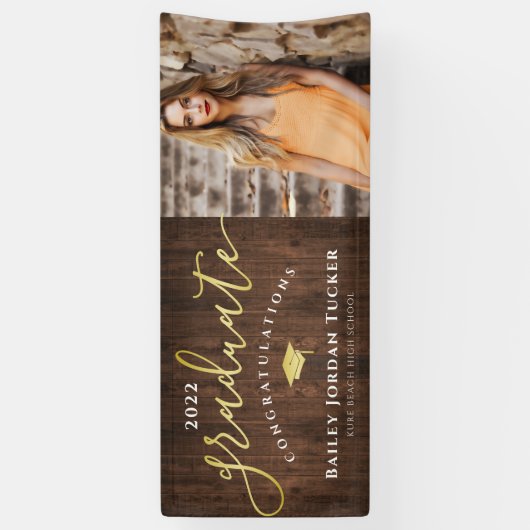 Gefeliciteerd Script Green Gold Photo Afstuderen Spandoek (Verticaal)