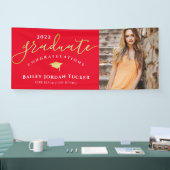 Gefeliciteerd Script Red Gold Photo Afstuderen Spandoek (Beurs)
