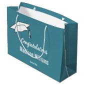 Gefeliciteerd Script Retro Blauw Wit Afstudeernaam Groot Cadeauzakje (Achterkant Gekanteld)