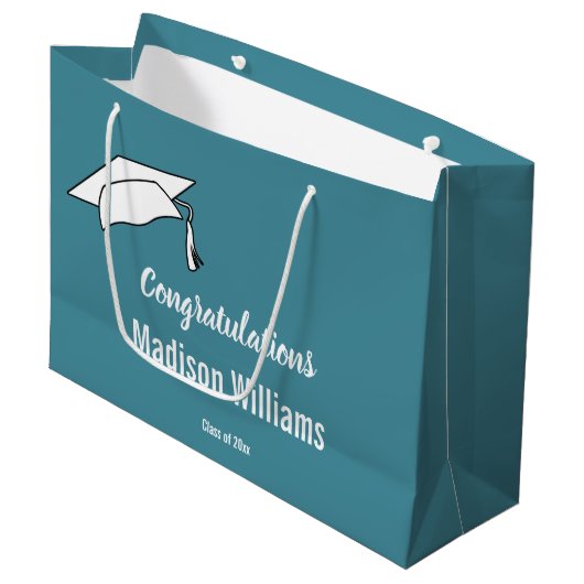 Gefeliciteerd Script Retro Blauw Wit Afstudeernaam Groot Cadeauzakje (Voorkant Gekanteld)