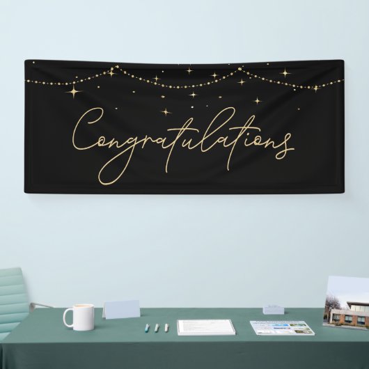 Gefeliciteerd Simple Black Gold Elegant Spandoek (Beurs)