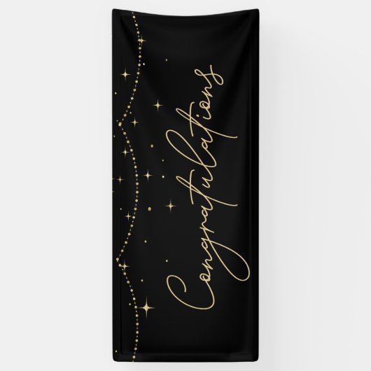 Gefeliciteerd Simple Black Gold Elegant Spandoek (Verticaal)