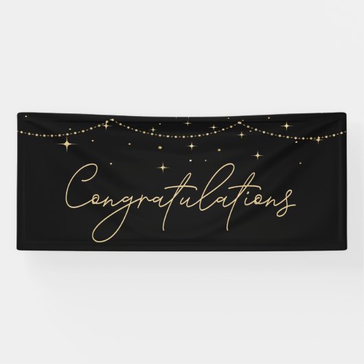 Gefeliciteerd Simple Black Gold Elegant Spandoek (Horizontaal)