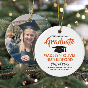 Gefeliciteerd Sinaasappel en Wit Afstuderen Foto Keramisch Ornament