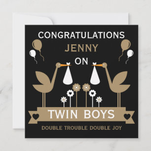 Gefeliciteerd Stalk Delivery Twin Boy Kaart