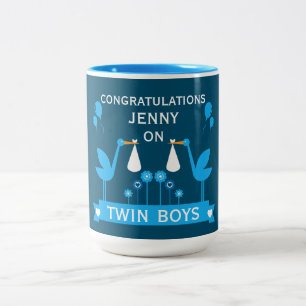 Gefeliciteerd Stalk Delivery Twin Boy Tweekleurige Koffiemok