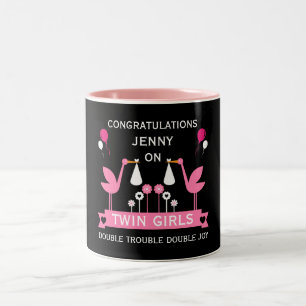 Gefeliciteerd Stalk Delivery Twin Girls Tweekleurige Koffiemok