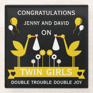 Gefeliciteerd Stalk Delivery Twins Glazen Onderzetter