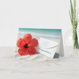Gefeliciteerd Strandbruiloft met Hibiscus Flower Kaart