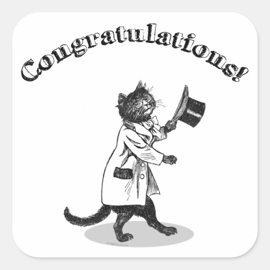 Gefeliciteerd Top Hat Cat Sticker (Voorkant)