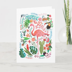 Gefeliciteerd Tropical Flamingo & Jungle Birds Kaart