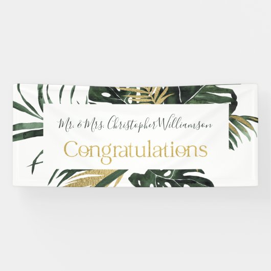 Gefeliciteerd Tropical Floral Wedding Spandoek (Horizontaal)