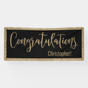 Gefeliciteerd Typografie Gold Glitter en Black Spandoek