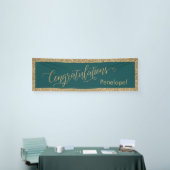 Gefeliciteerd Typografie Gold Glitter en Blauwgroe Spandoek (Beurs)