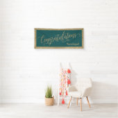 Gefeliciteerd Typografie Gold Glitter en Blauwgroe Spandoek (Insitu)