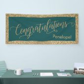 Gefeliciteerd Typografie Gold Glitter en Blauwgroe Spandoek (Beurs)