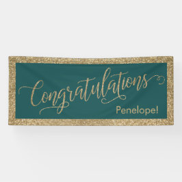 Gefeliciteerd Typografie Gold Glitter en Blauwgroe Spandoek
