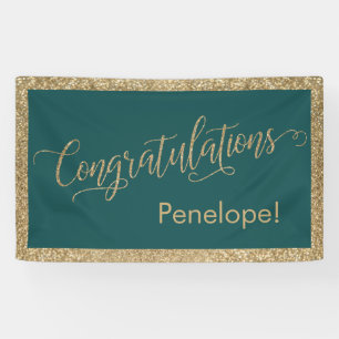 Gefeliciteerd Typografie Gold Glitter en Blauwgroe Spandoek