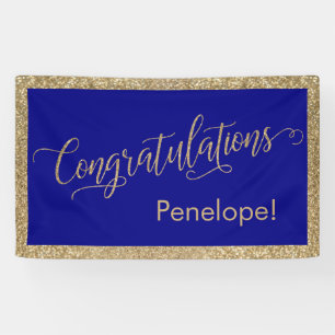 Gefeliciteerd Typografie Gold Glitter en Navy Spandoek