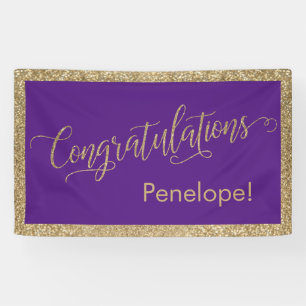 Gefeliciteerd Typografie Gold Glitter en Paarse Spandoek