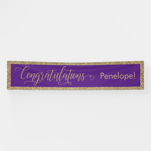 Gefeliciteerd Typografie Gold Glitter en Paarse Spandoek (Horizontaal)