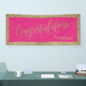 Gefeliciteerd Typografie Gold Glitter Hot Pink Spandoek (Beurs)