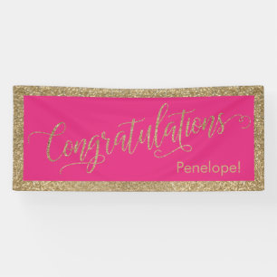 Gefeliciteerd Typografie Gold Glitter Hot Pink Spandoek