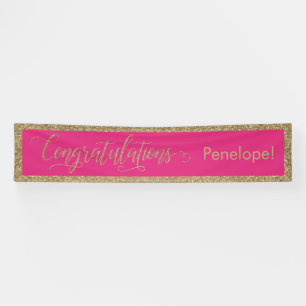 Gefeliciteerd Typografie Gold Glitter Hot Pink Spandoek