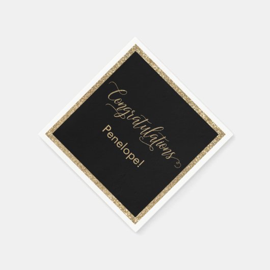 Gefeliciteerd Typografie Goud Glitter en Zwart Servet (Hoek)
