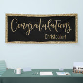 Gefeliciteerd Typografie Goud Glitter en Zwart Spandoek (Beurs)