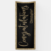 Gefeliciteerd Typografie Goud Glitter en Zwart Spandoek (Verticaal)