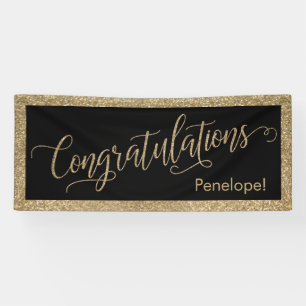 Gefeliciteerd Typografie Goud Glitter en Zwart Spandoek