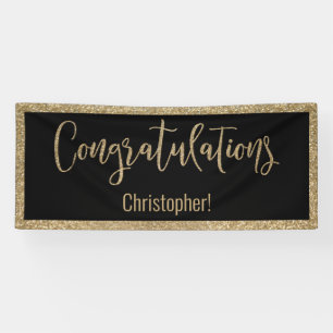 Gefeliciteerd Typografie Goud Glitter en Zwart Spandoek