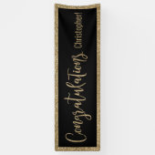 Gefeliciteerd Typografie Goud Glitter en Zwart Spandoek (Verticaal)