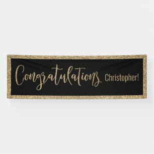 Gefeliciteerd Typografie Goud Glitter en Zwart Spandoek