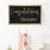 Gefeliciteerd Typografie Goud Glitter en Zwart Spandoek (Insitu)