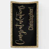 Gefeliciteerd Typografie Goud Glitter en Zwart Spandoek (Verticaal)