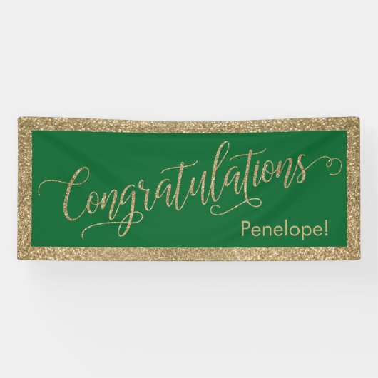 Gefeliciteerd Typografie Gouden Glitter en Groen Spandoek (Horizontaal)