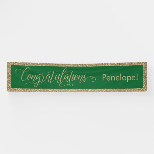 Gefeliciteerd Typografie Gouden Glitter en Groen Spandoek (Horizontaal)