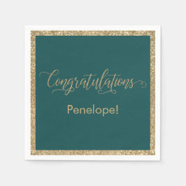 Gefeliciteerd Typography Gold Glitter Blauwgroen Servet
